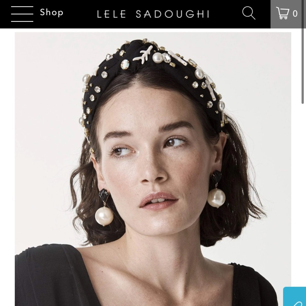 NWT. Lele Sadoughi Jet Coral and Crystal Woven Knotted Headband
